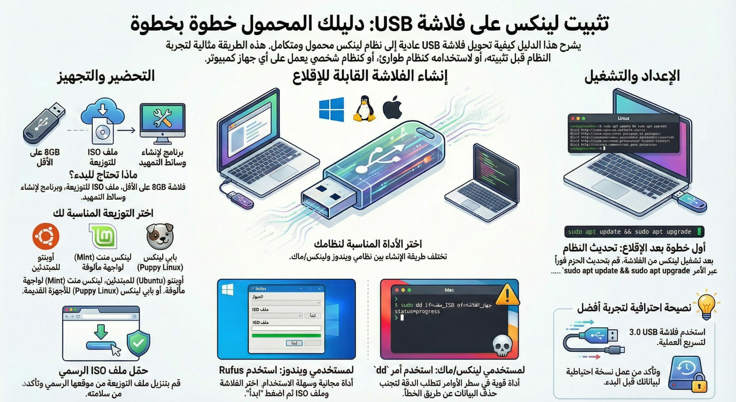 كيفية تثبيت لينكس على الفلاشة خطوة بخطوة